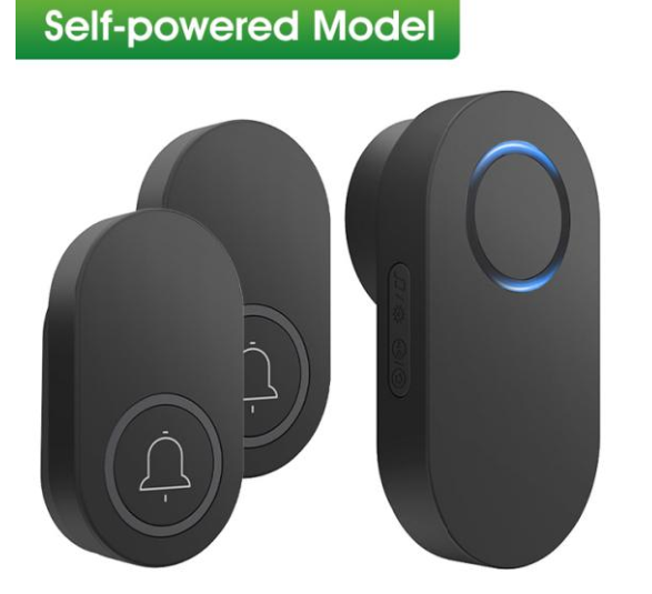 Smartrul Self-Powered Wireless Model Doorbell - BLACK (2 Button / 1 Receiver)