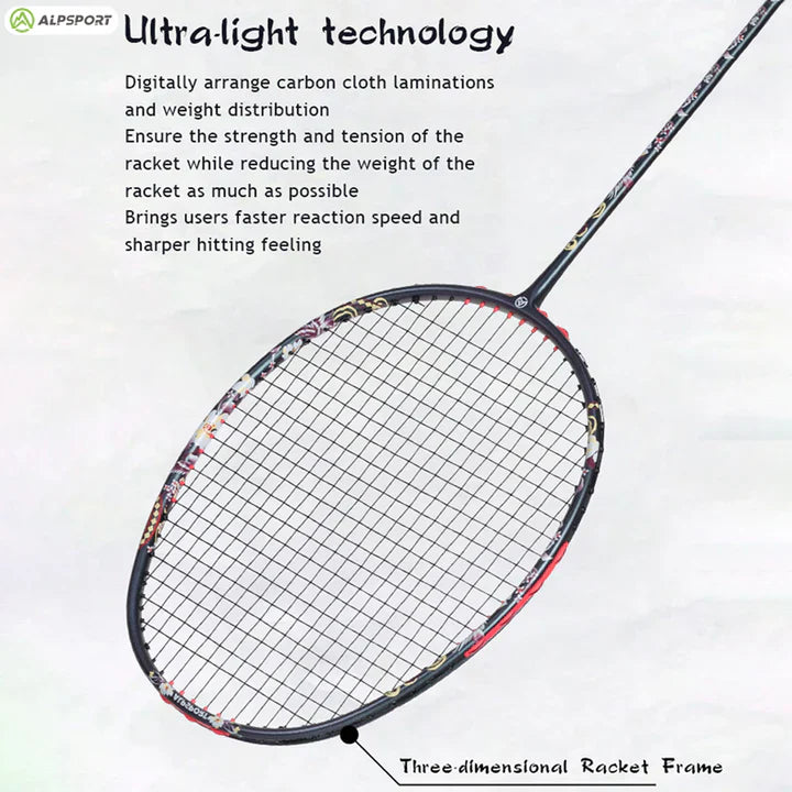ALPSPORT HQ 6U/G5 Full Carbon Fiber Badminton Racket 24-32lbs - Black