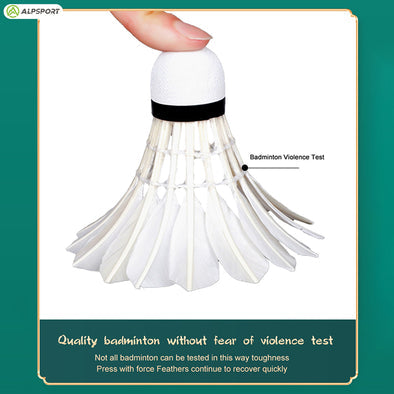 ALPSPORT 6pcs White Goose Feather Shuttlecocks- 606