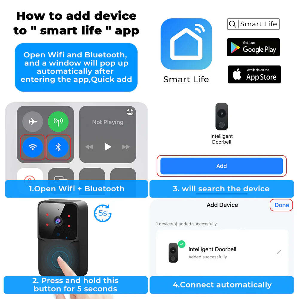 SMARTRUL TUYA Wireless Intelligent Wi-Fi Doorbell  (Outdoor) High-Definition Camera - BLACK 1/2