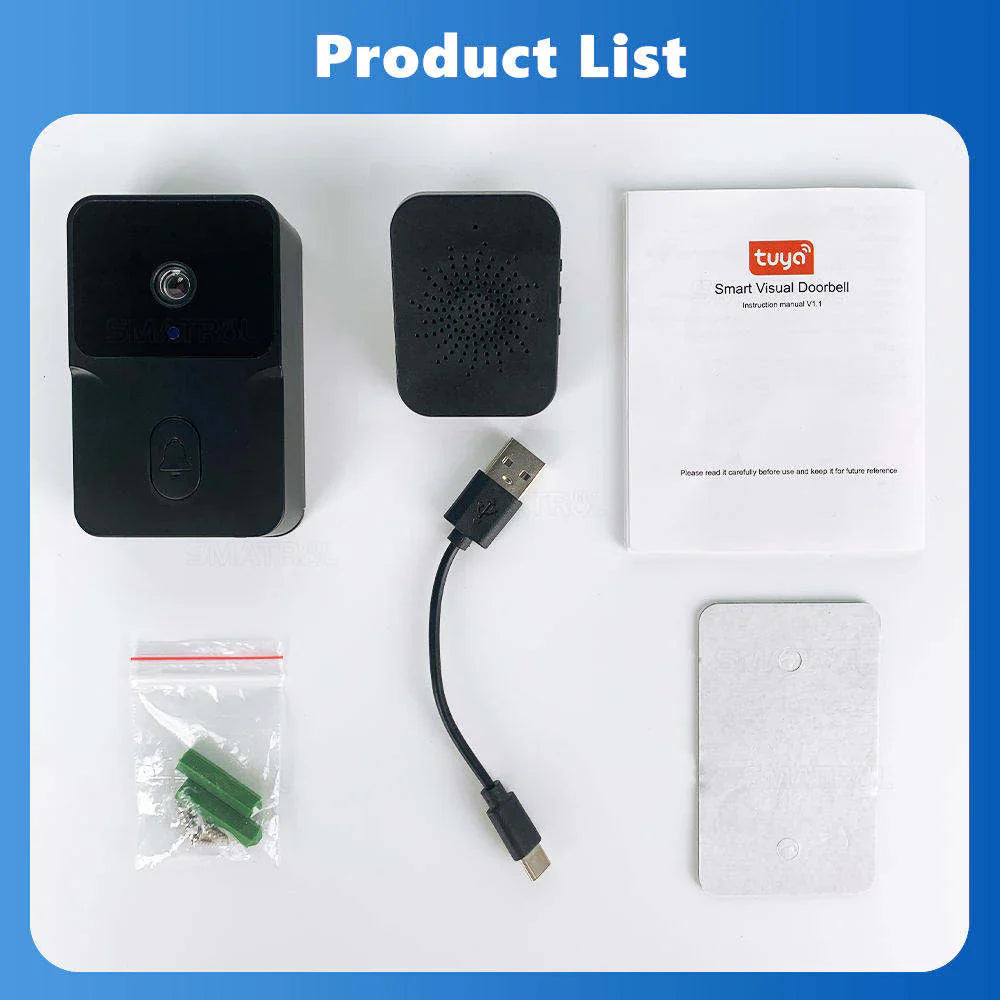 SMARTRUL TUYA Wireless Intelligent Wi-Fi Doorbell  (Outdoor) High-Definition Camera - BLACK 1/2