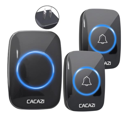 CACAZI Wireless Doorbell Waterproof - Black (2 Button / 1 Receiver)