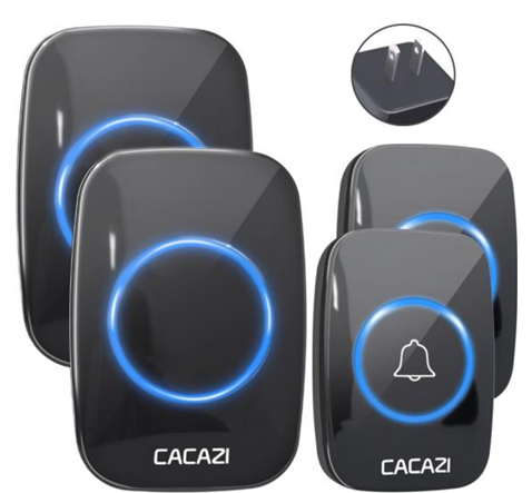 CACAZI Wireless Doorbell Waterproof - Black (2 Button / 2 Receiver)