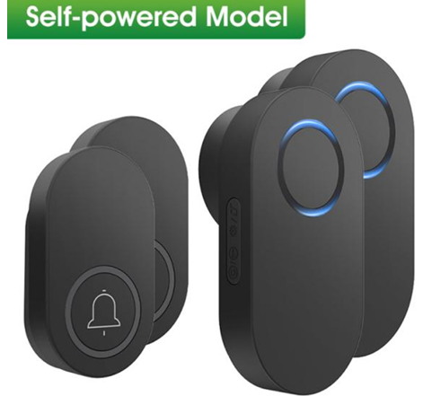 Smartrul Self-Powered Wireless Model Doorbell - BLACK (2 Button / 2 Receiver)
