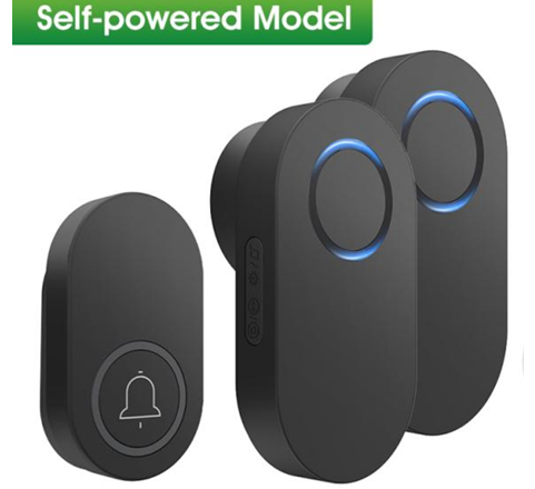 Smartrul Self-Powered Wireless Model Doorbell - BLACK (1 Button / 2 Receiver)
