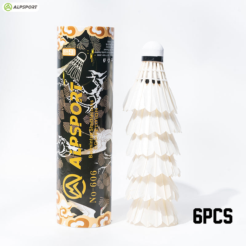 ALPSPORT 6pcs White Goose Feather Shuttlecocks- 606