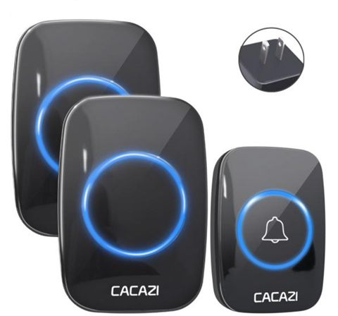 CACAZI Wireless Doorbell Waterproof - Black (1 Button / 2 Receiver)