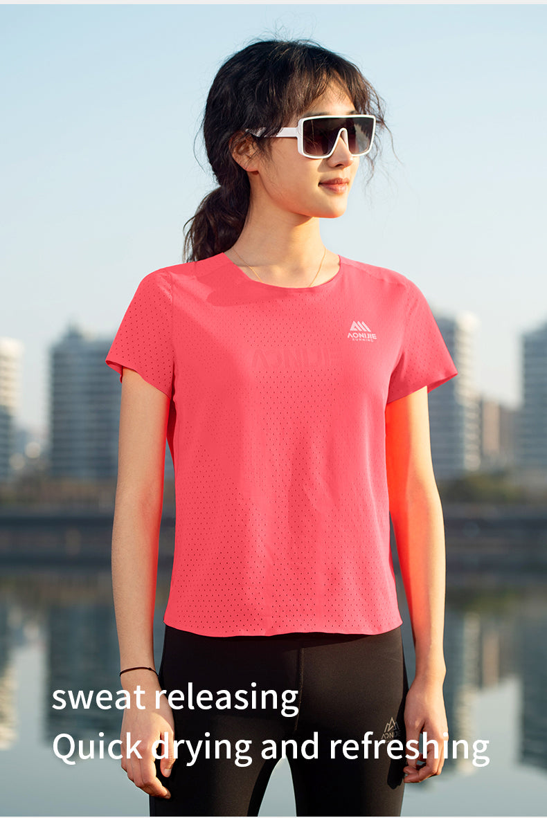 Aonijie FW6191 Sports Quick Drying Short Sleeves T-shirts for Women- PINK
