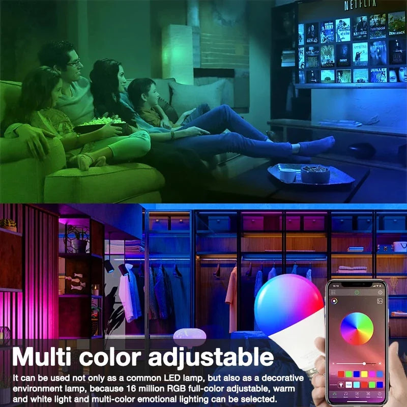 Tuya Bluetooth 5.0 Smart Light Bulb 9W E27 Wireless Smart Life APP Control Dimming RGB+CW+WW LED Color Changing Light Support Bluetooth Remote Control