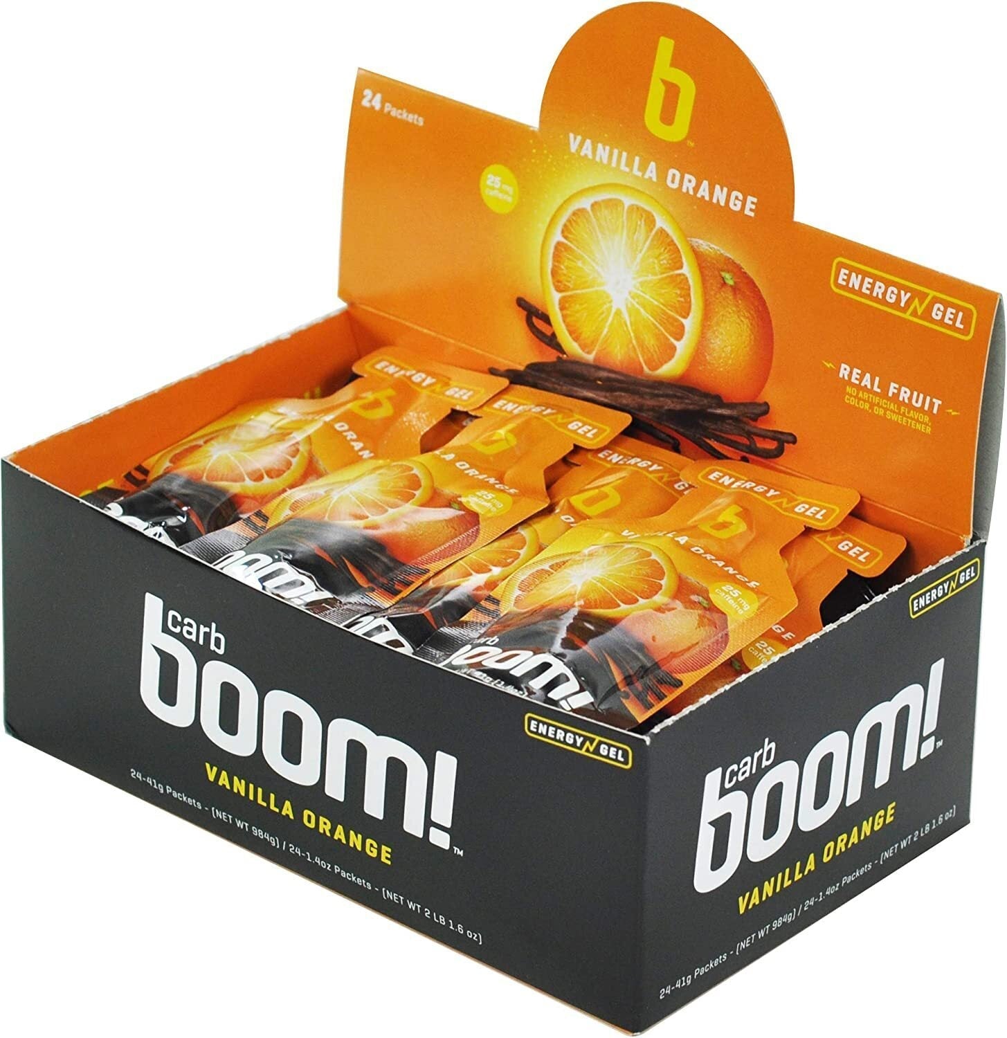 VANILLA ORANGE CAFFEINE Carb Boom Energy Gel Single Serve Packet Sachet 41g - EXP DATE MAY 23, 2026
