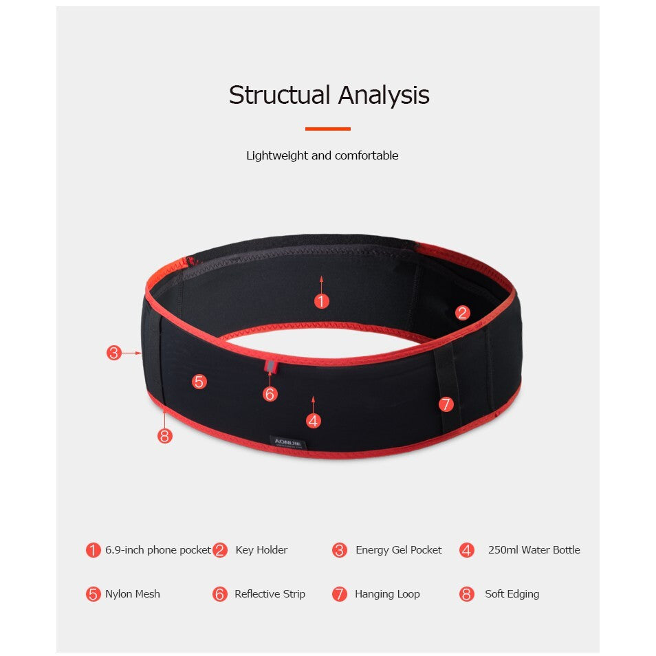 Aonijie Slim Waist Belt with 250ml Soft Flask - BLACK S/M