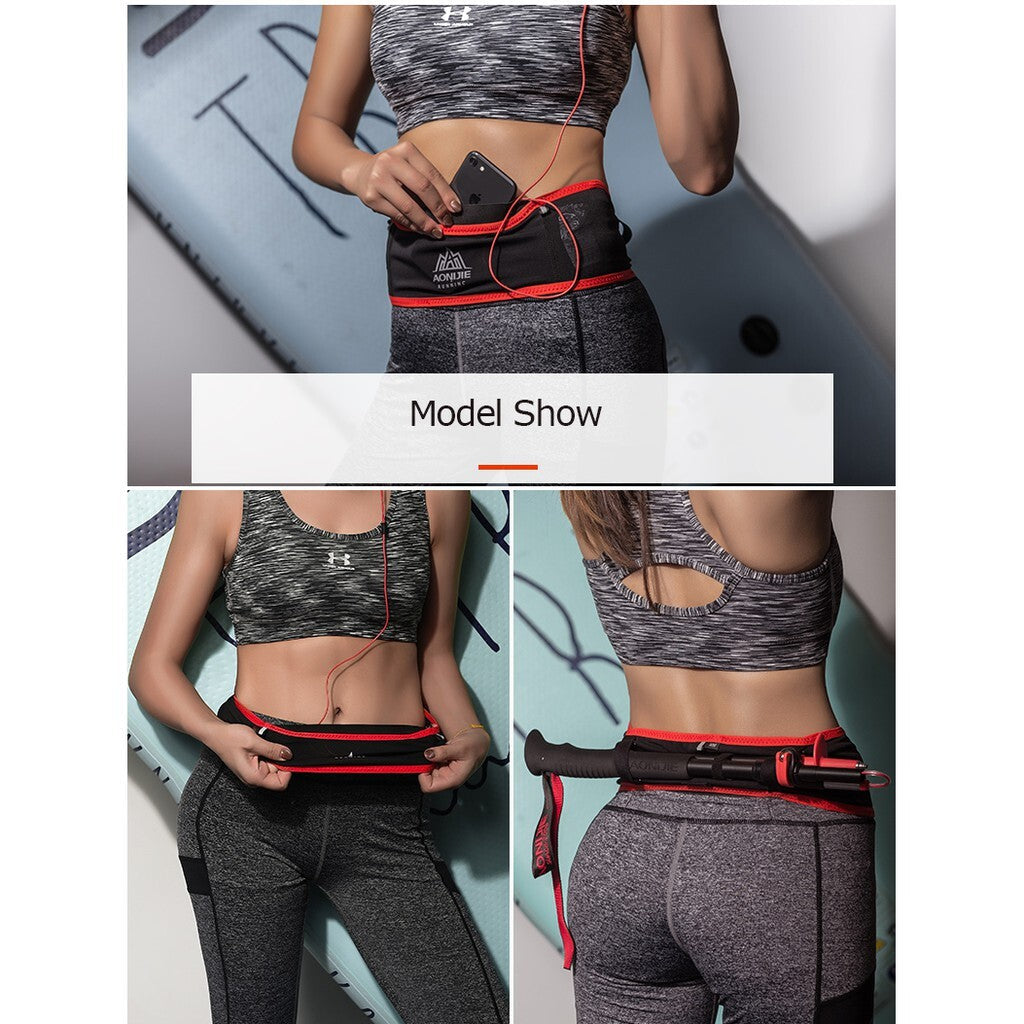 Aonijie Slim Waist Belt with 250ml Soft Flask - BLACK BLUE S/M