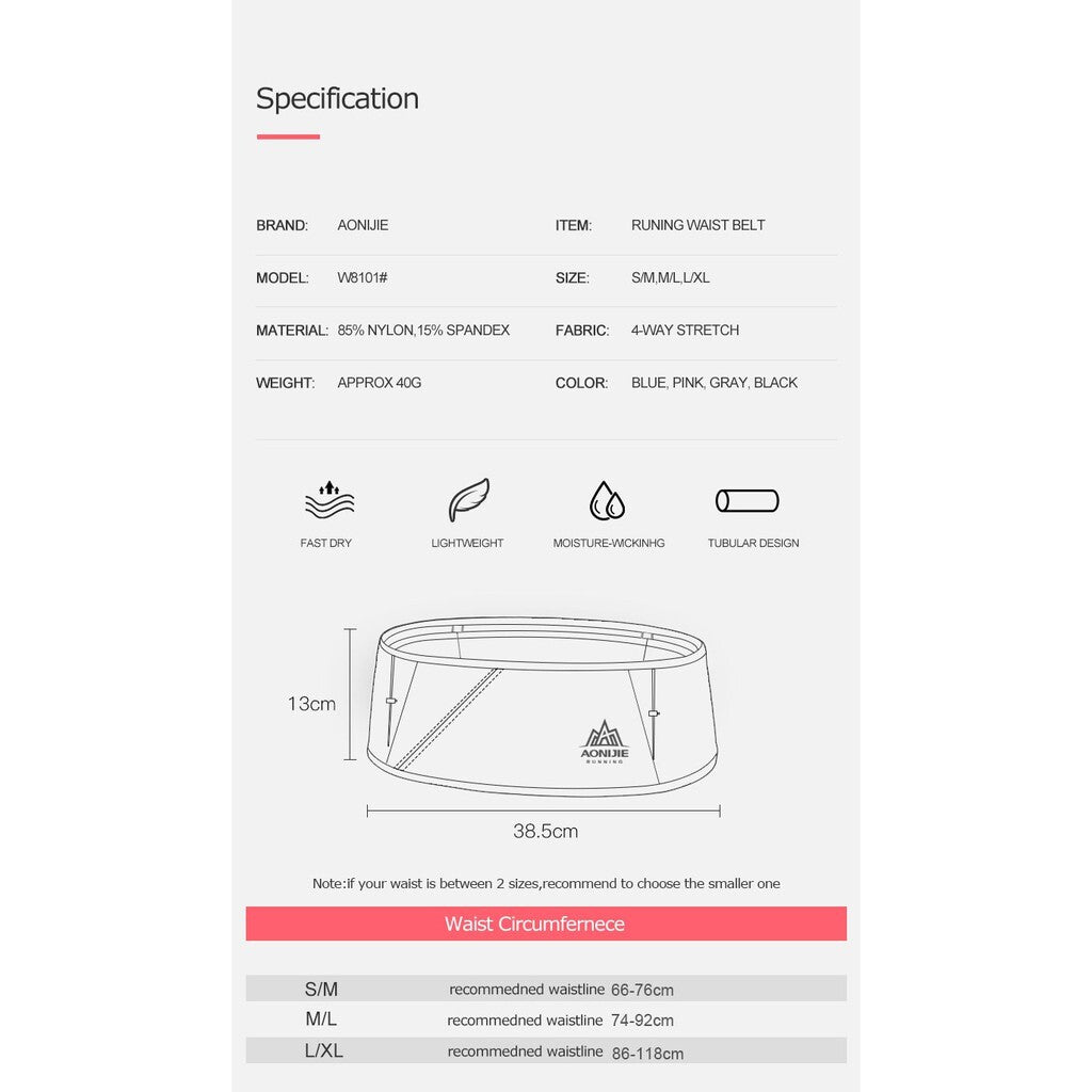 Aonijie Ultralight WAIST BELT - BLUE S/M