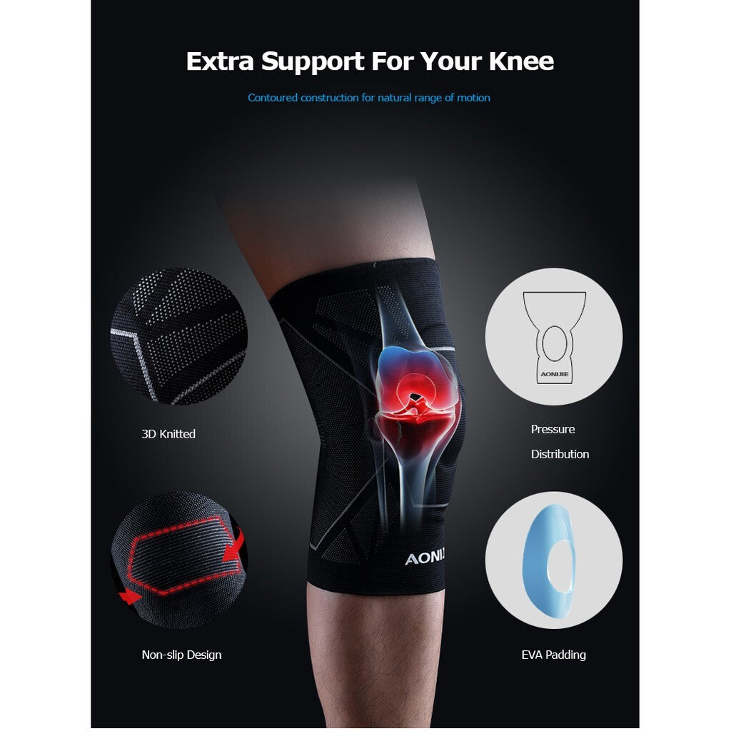 Aonijie COMPRESSION KNEE PAD 1PC Knee Brace Support - BLACK LARGE