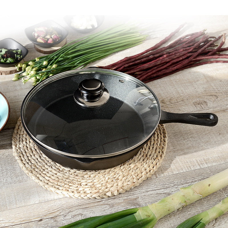 Happiness CAST IRON SET - 3 pans with 2 glass lids - Pre Seasoned