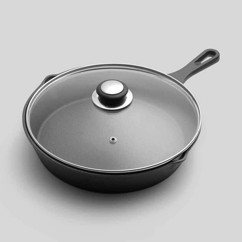Happiness CAST IRON SET - 3 pans with 2 glass lids - Pre Seasoned