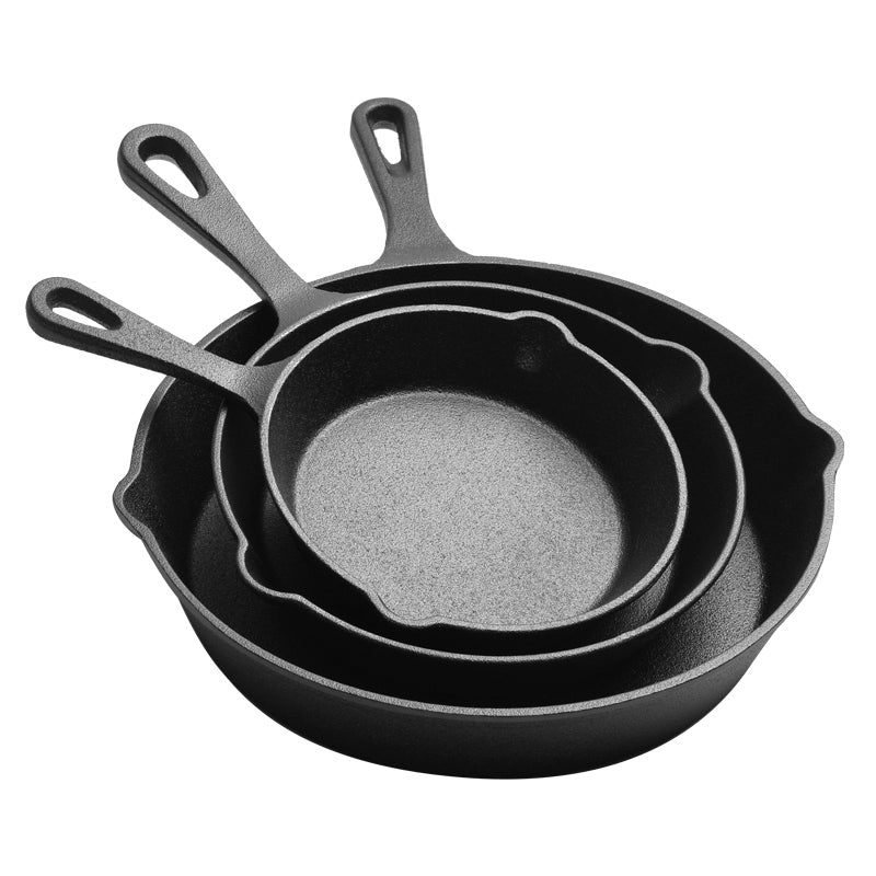 Happiness CAST IRON SET - 3 pans with 2 glass lids - Pre Seasoned
