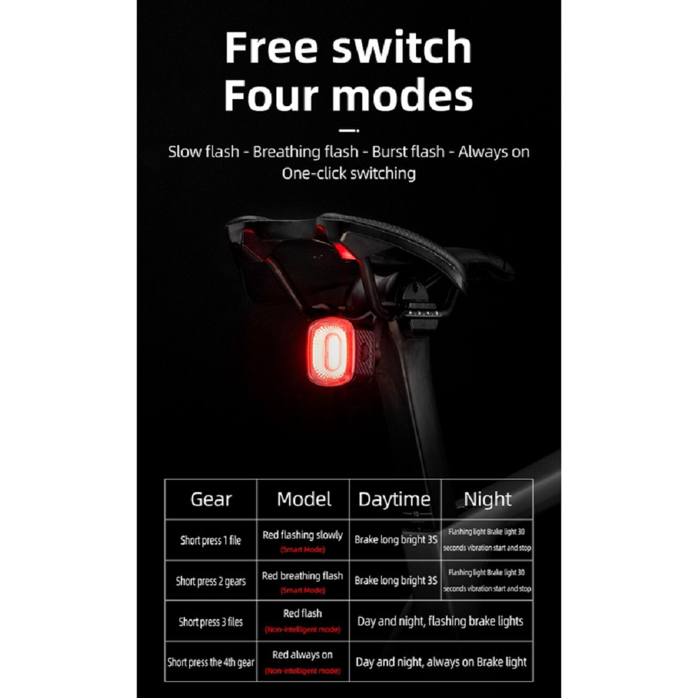 Rockbros - BICYCLE Q2S Smart IPX6 Waterproof TAIL LIGHT LED USB Rechargeable - RED