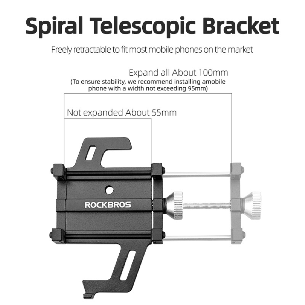 Rockbros Motorcycle/ Bicycle - MOBILE PHONE HOLDER CNC Aluminum Alloy - BLACK