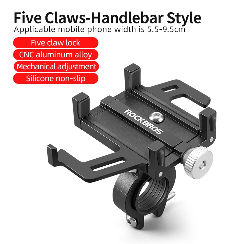 Rockbros Motorcycle/ Bicycle - MOBILE PHONE HOLDER CNC Aluminum Alloy - BLACK