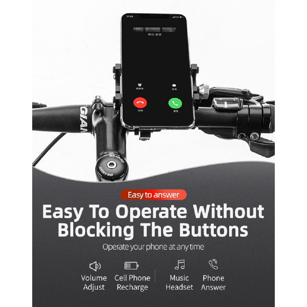 Rockbros Motorcycle/ Bicycle - MOBILE PHONE HOLDER CNC Aluminum Alloy - BLACK