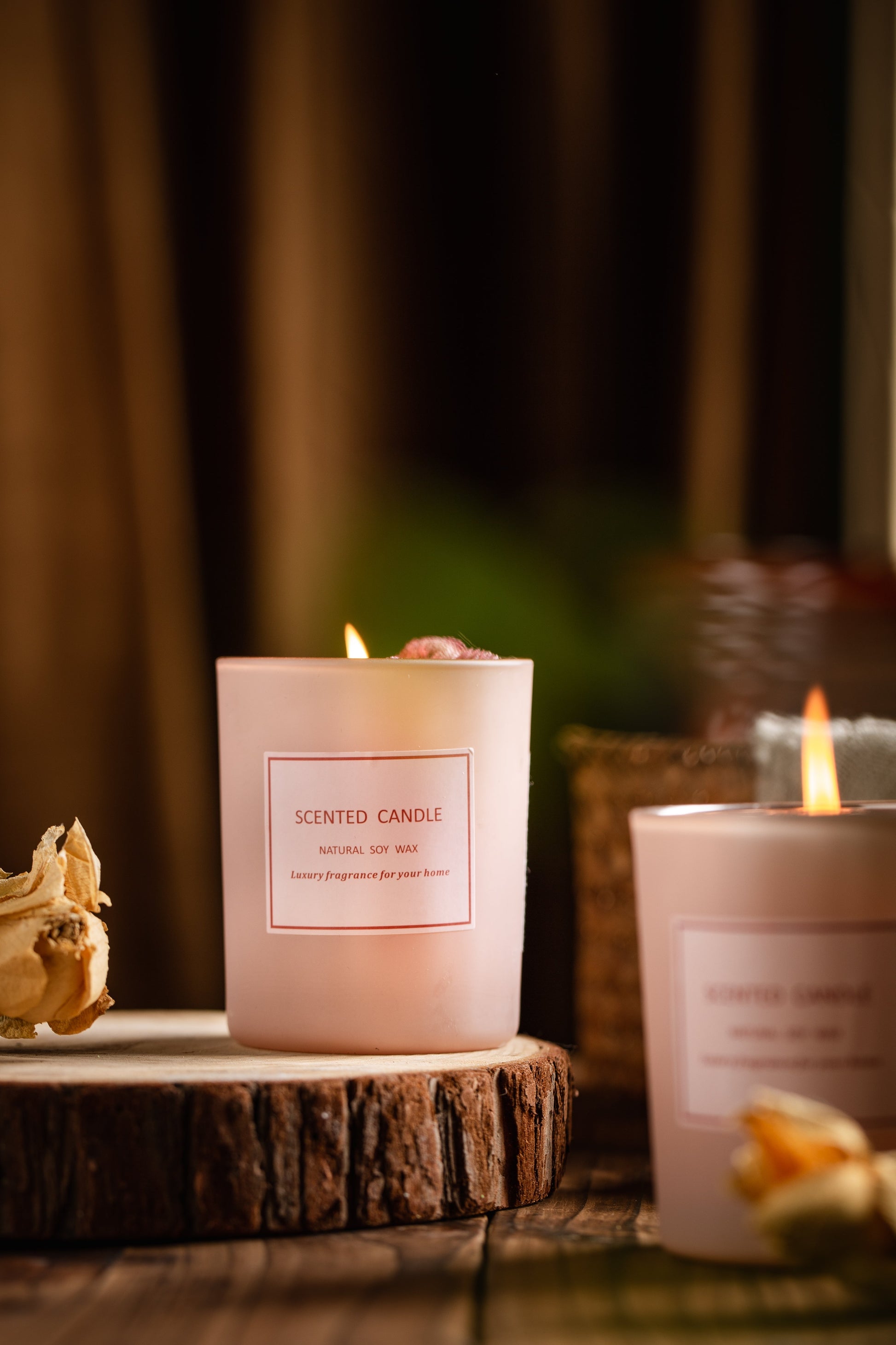 Rose SCENTED CANDLE Natural Soy Wax | Dried Flower Candle w/ Gift Box