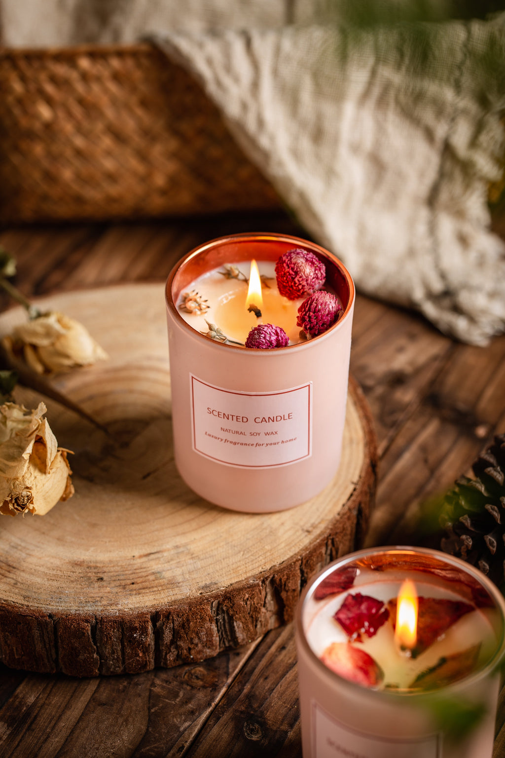 Earth SCENTED CANDLE Natural Soy Wax | Dried Flower Candle w/ Gift Box