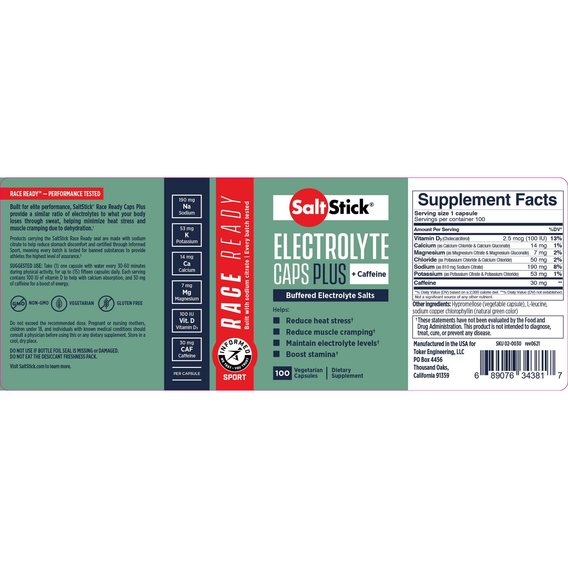 SaltStick Race Ready Caps Plus 100-ct Bottle