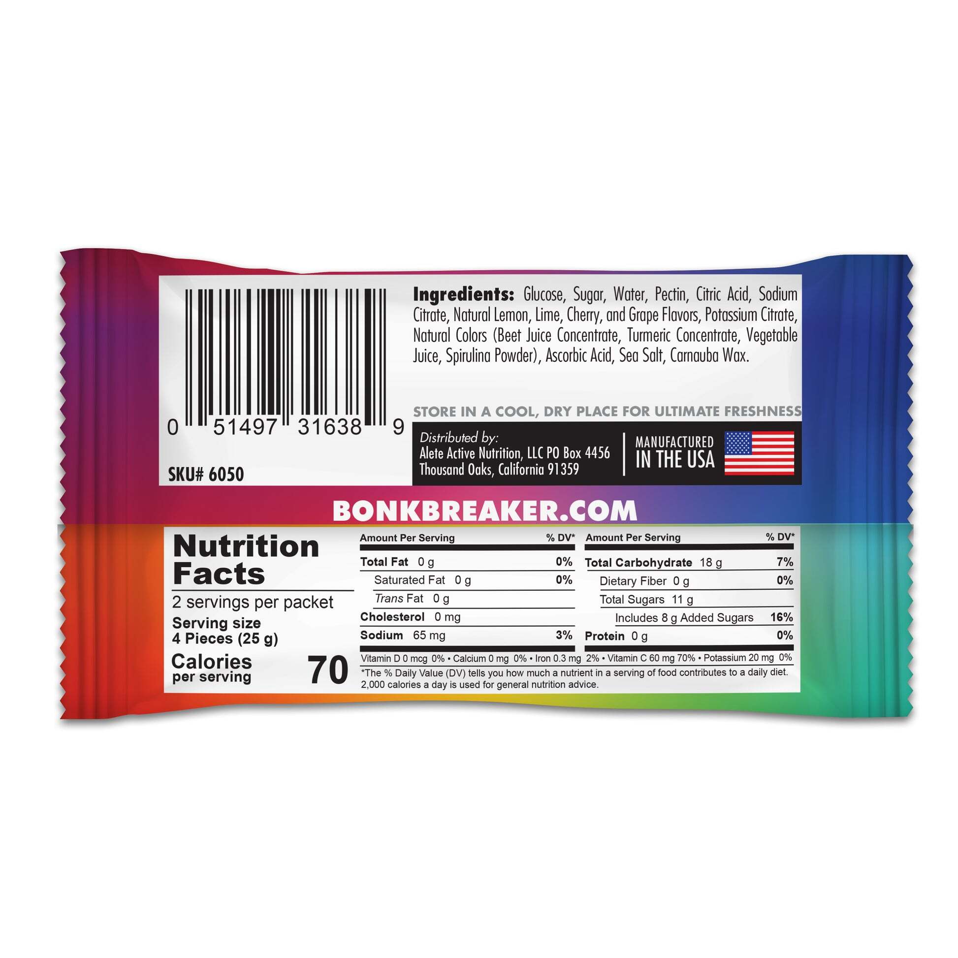BonkBreaker Electrolytes RAINBOW BLAST Energy Chews - 8ct. Packet