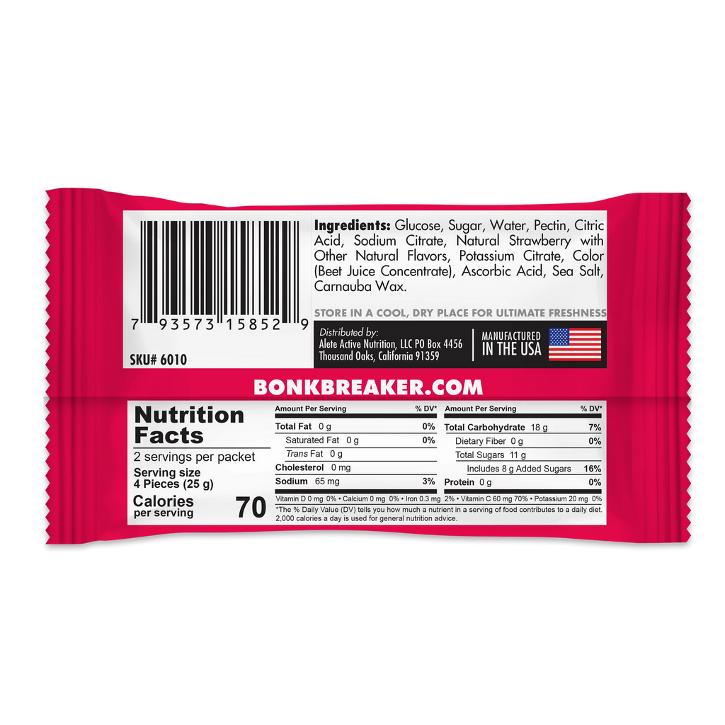 BonkBreaker Electrolytes STRAWBERRY W/ CAFFEINE Energy Chews - 8ct. Packet