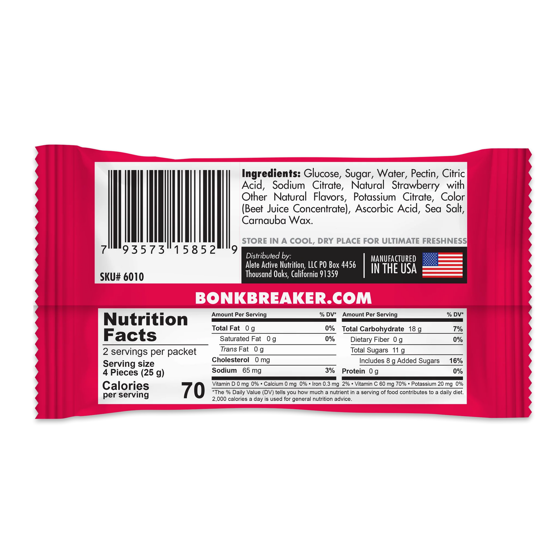 BonkBreaker Electrolytes STRAWBERRY W/ CAFFEINE Energy Chews - 8ct. Packet