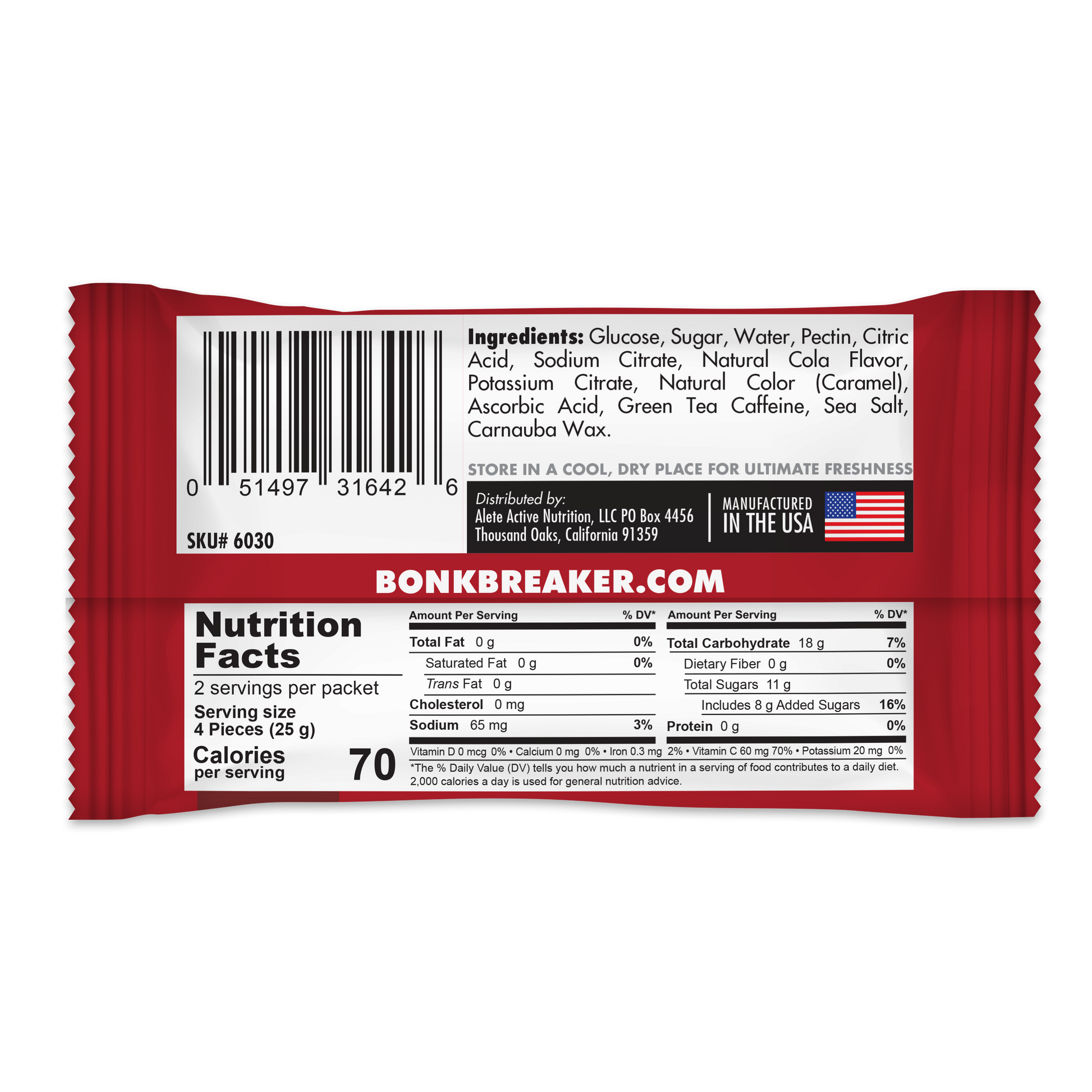 BonkBreaker Electrolytes COLA W/ CAFFEINE Energy Chews - 8ct. Packet
