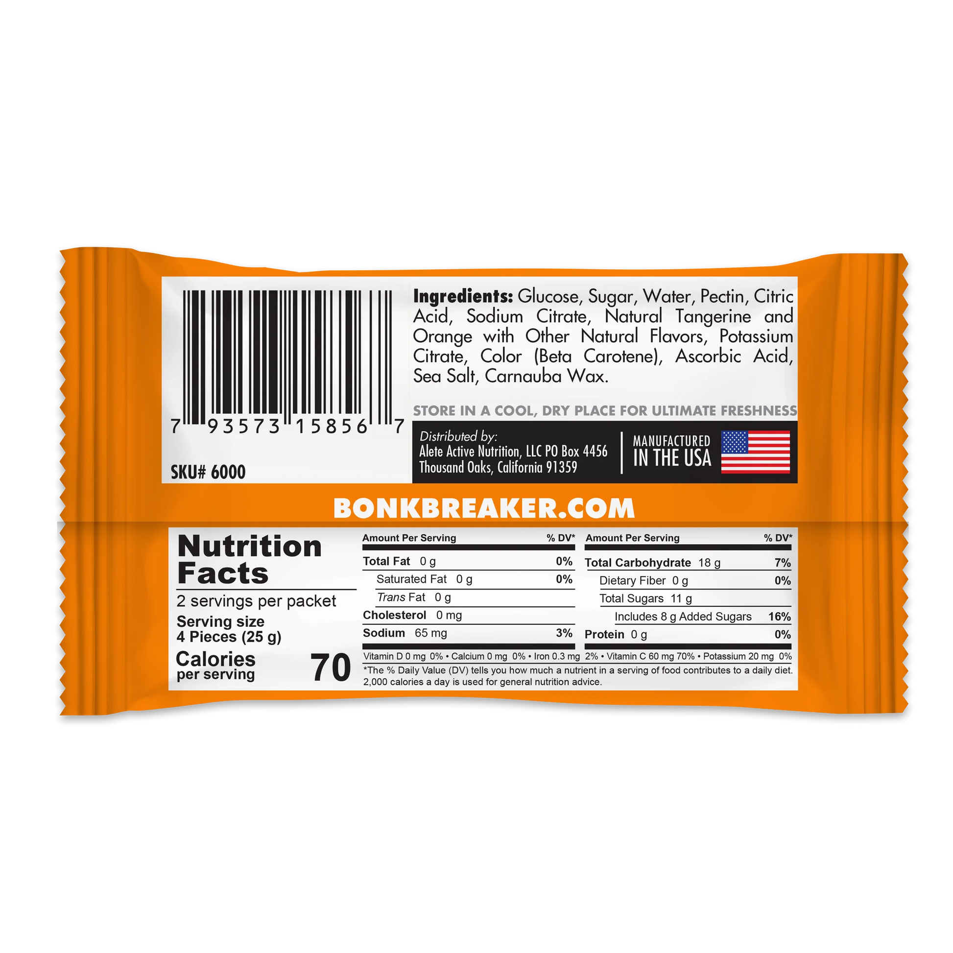 BonkBreaker Electrolytes TANGERINE ORANGE Energy Chews - 8ct. Packet
