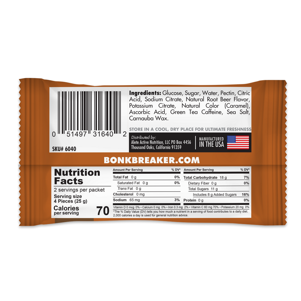 BonkBreaker Electrolytes ROOT BEER W/ CAFFEINE Energy Chews - 8ct. Packet