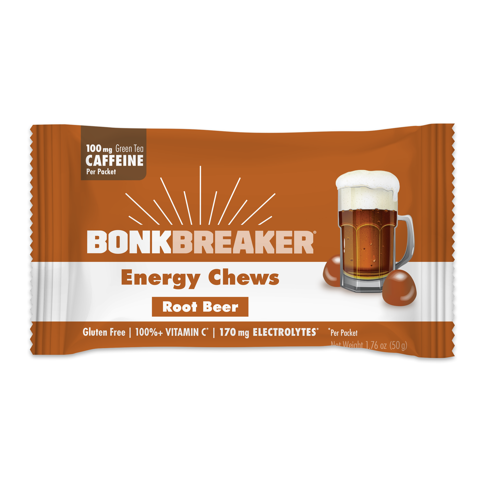 BonkBreaker Electrolytes ROOT BEER W/ CAFFEINE Energy Chews - 8ct. Packet