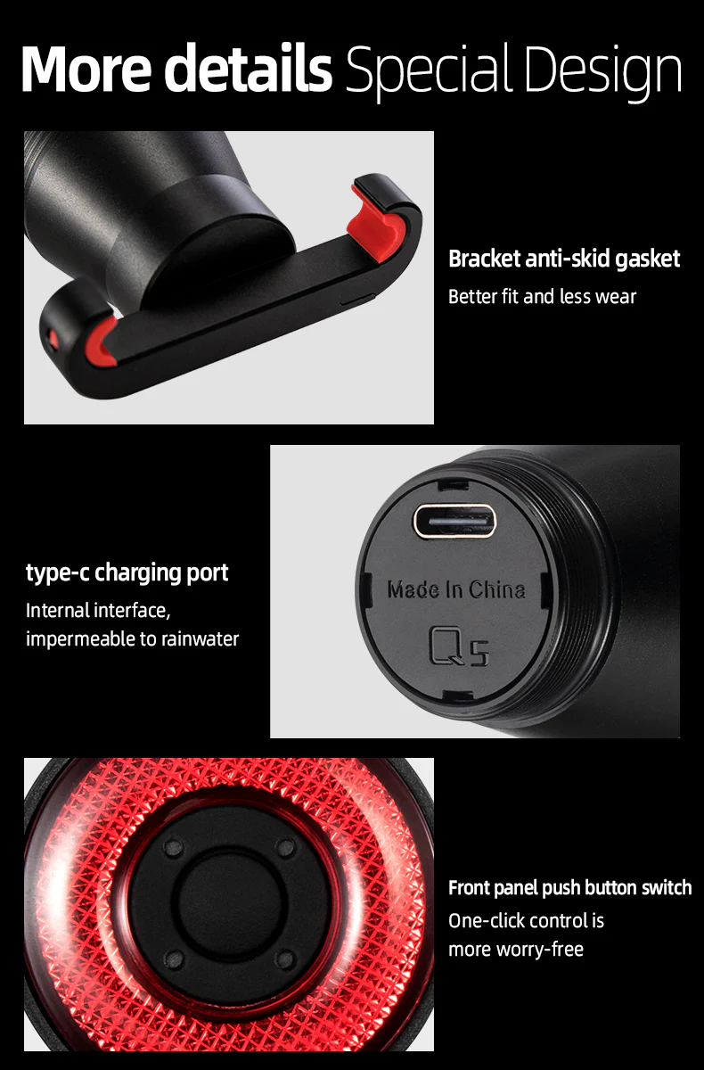Rockbros BICYCLE Smart BRAKE & TAIL LED LIGHT-  USB Rechargeable & Waterproof - SADDLE MOUNT