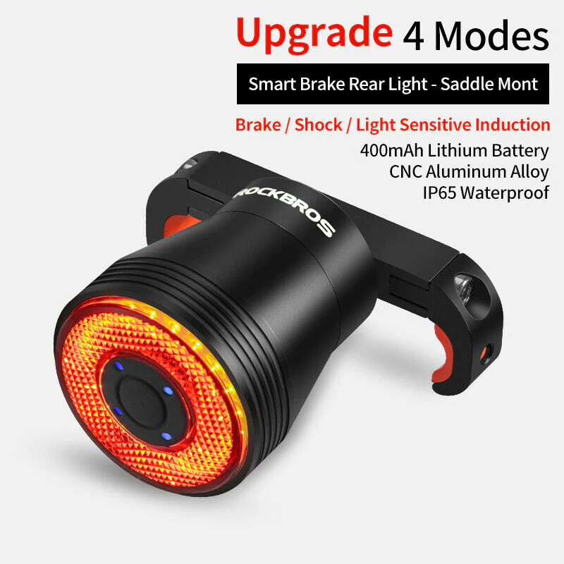 Rockbros - BICYCLE SMART BRAKE & TAIL LED LIGHT USB Rechargeable Waterproof - SADDLE AND SEATPOST MOUNT
