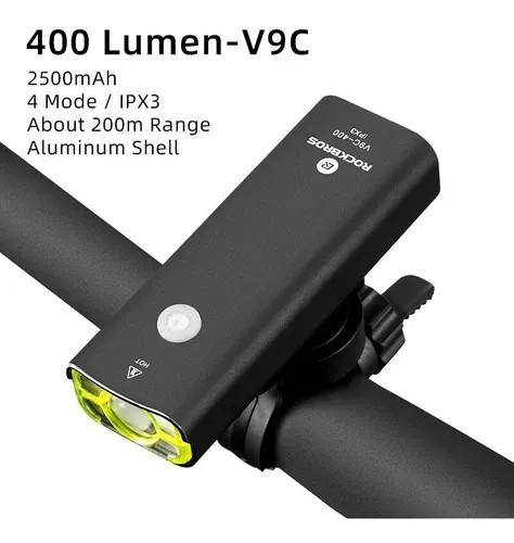 Rockbros - BICYCLE HEADLIGHT 400 Lumens USB Rechargeable  - Waterproof