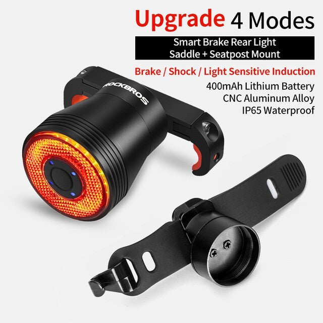 Rockbros - BICYCLE SMART BRAKE & TAIL LED LIGHT USB Rechargeable Waterproof - SADDLE AND SEATPOST MOUNT
