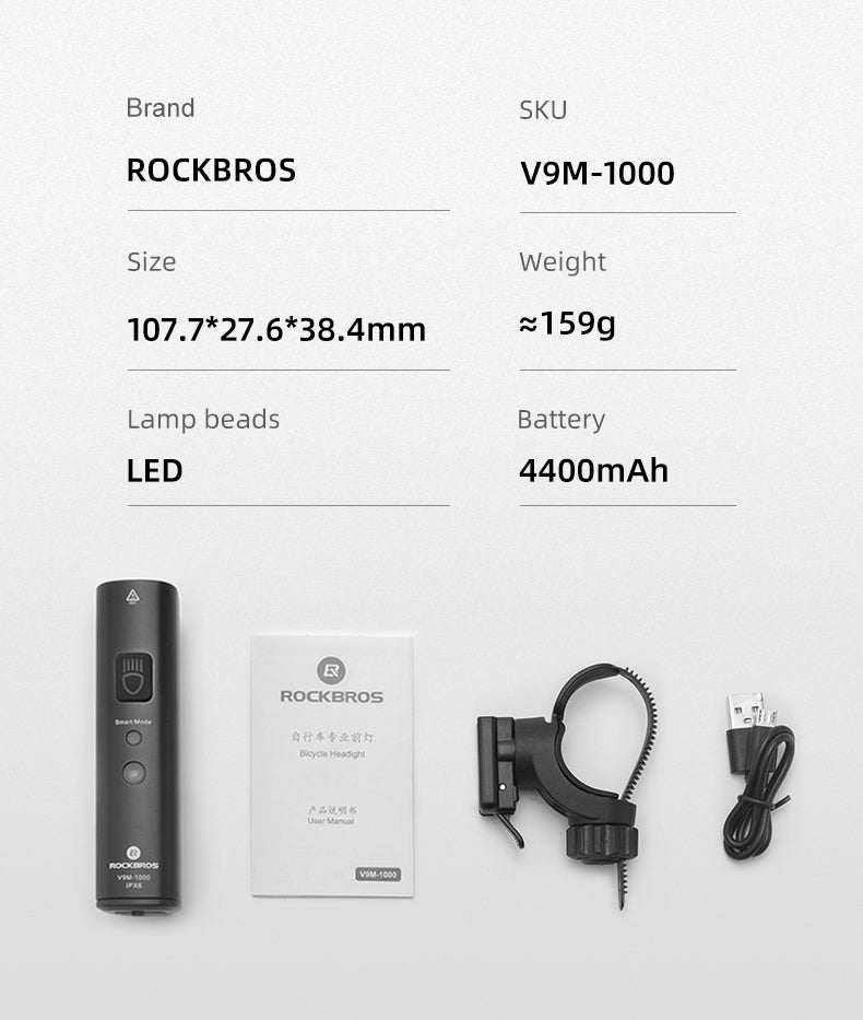 Rockbros  BICYCLE HEADLIGHT FRONT BIKE LIGHT 1000 Lumens