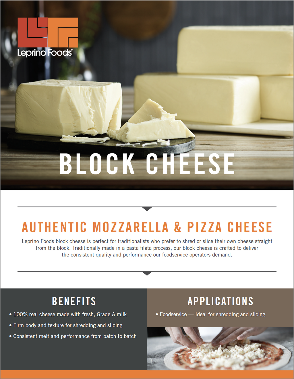 Leprino Pure MOZZARELLA Cheese  Block 2.7kg (USA)