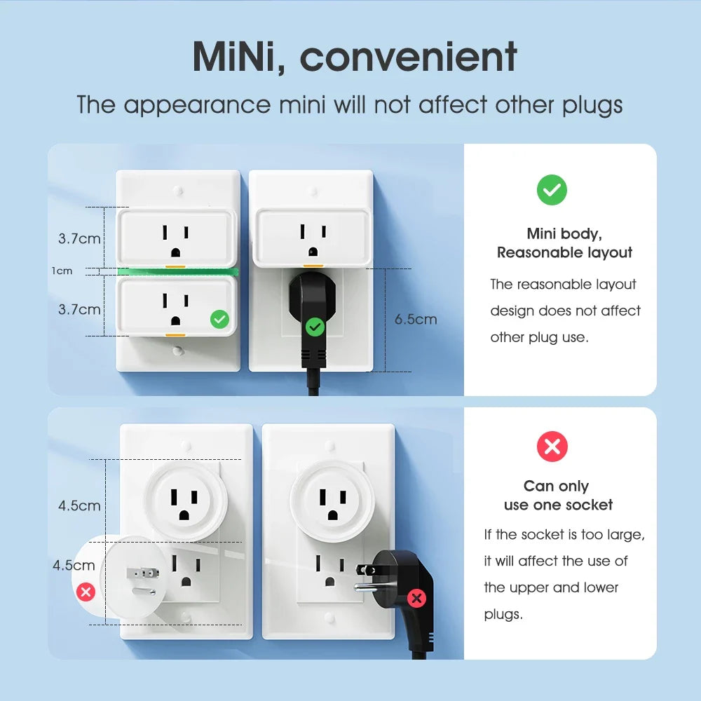 Tuya Smart Plug US Mini Smart Home Outlet Power Monitor Timer APP Voice Works With Alexa Google Home 15A