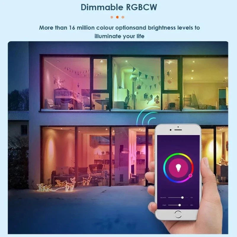 Tuya Bluetooth 5.0 Smart Light Bulb 9W E27 Wireless Smart Life APP Control Dimming RGB+CW+WW LED Color Changing Light Support Bluetooth Remote Control
