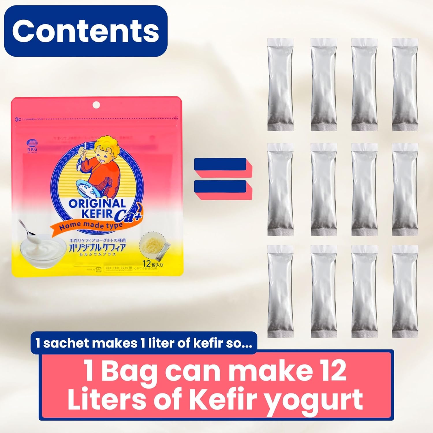 Japanese + Calcium Original Kefir Starter Culture 12 sachet in 1 pouch (Yogurt-Style) 1 sachet makes 1L