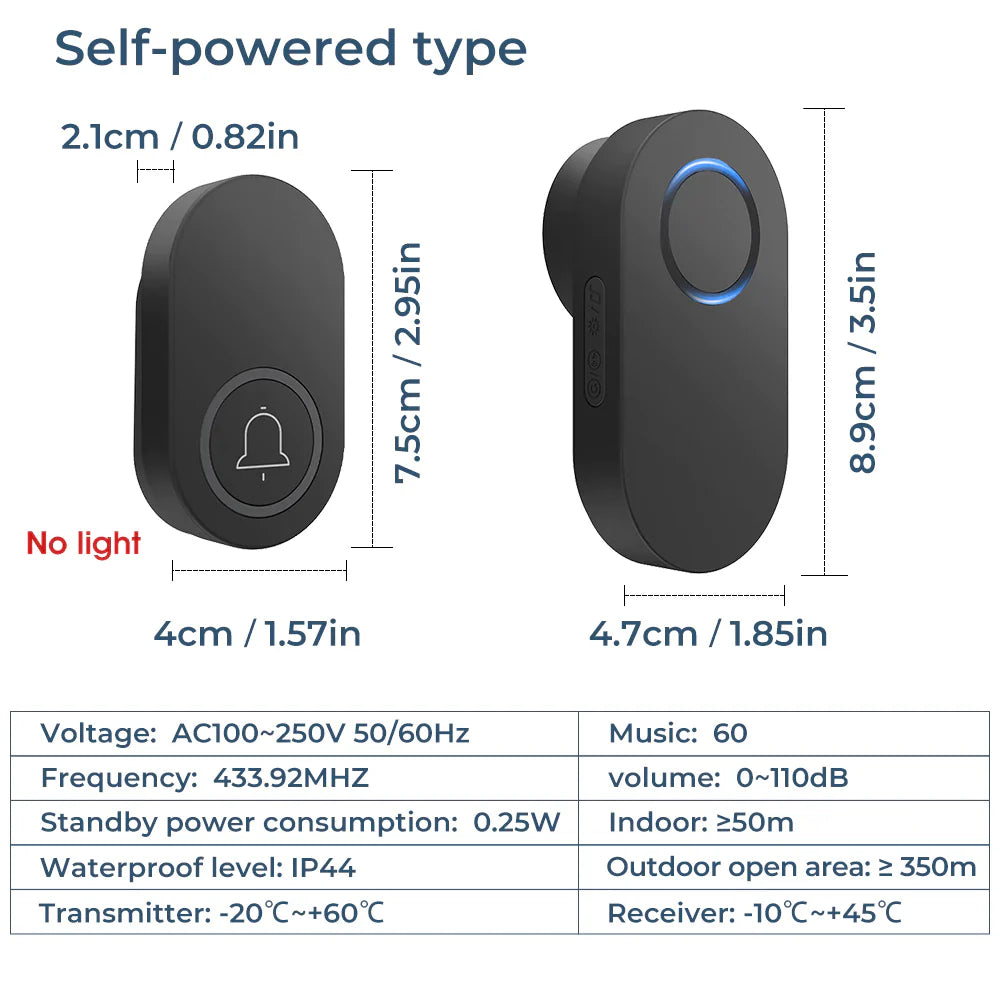 Smartrul WIRELESS DOOR BELL - BLACK BATTERY MODEL (2 Button / 2 Receiver)
