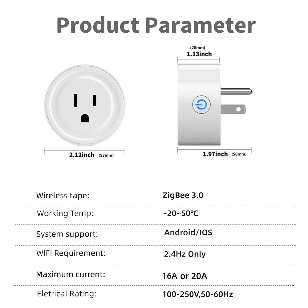 Power Monitor 16A Tuya Smart Zigbee  Socket Plug US Wireless Control Outlet  with Energy Monitoring Electrical Timer Works with Alexa Google Home