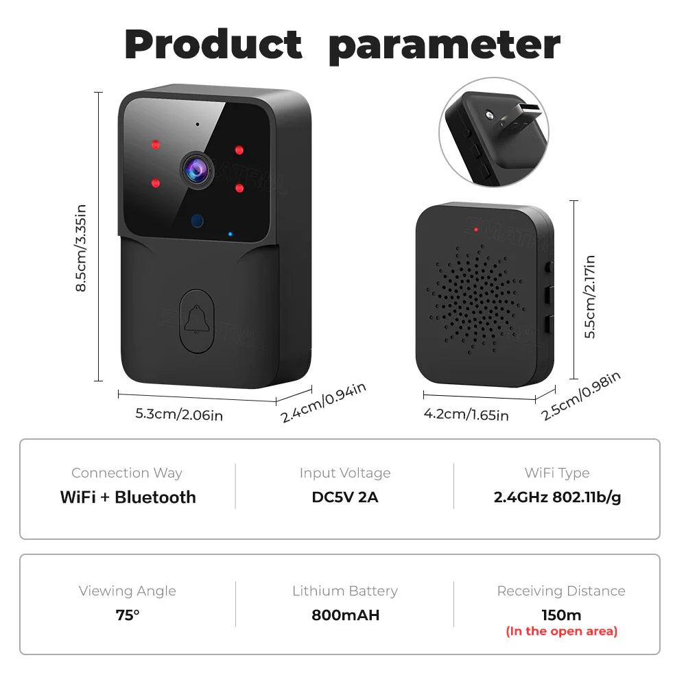 SMARTRUL TUYA Wireless Intelligent Wi-Fi Doorbell  (Outdoor) High-Definition Camera - BLACK 1 / 1