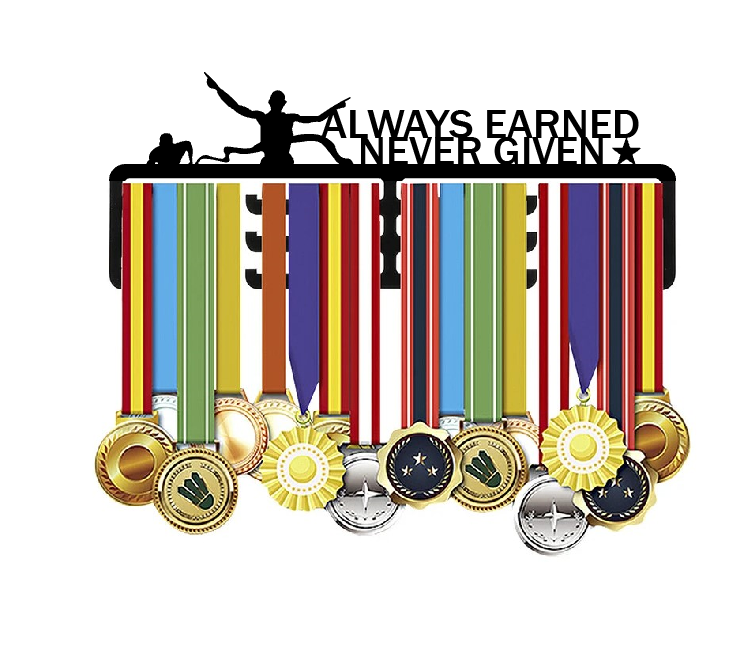 Segoi ALWAYS EARNED, NEVER GIVEN Medal Hanger (Metal) - very strong and beautiful display of medals