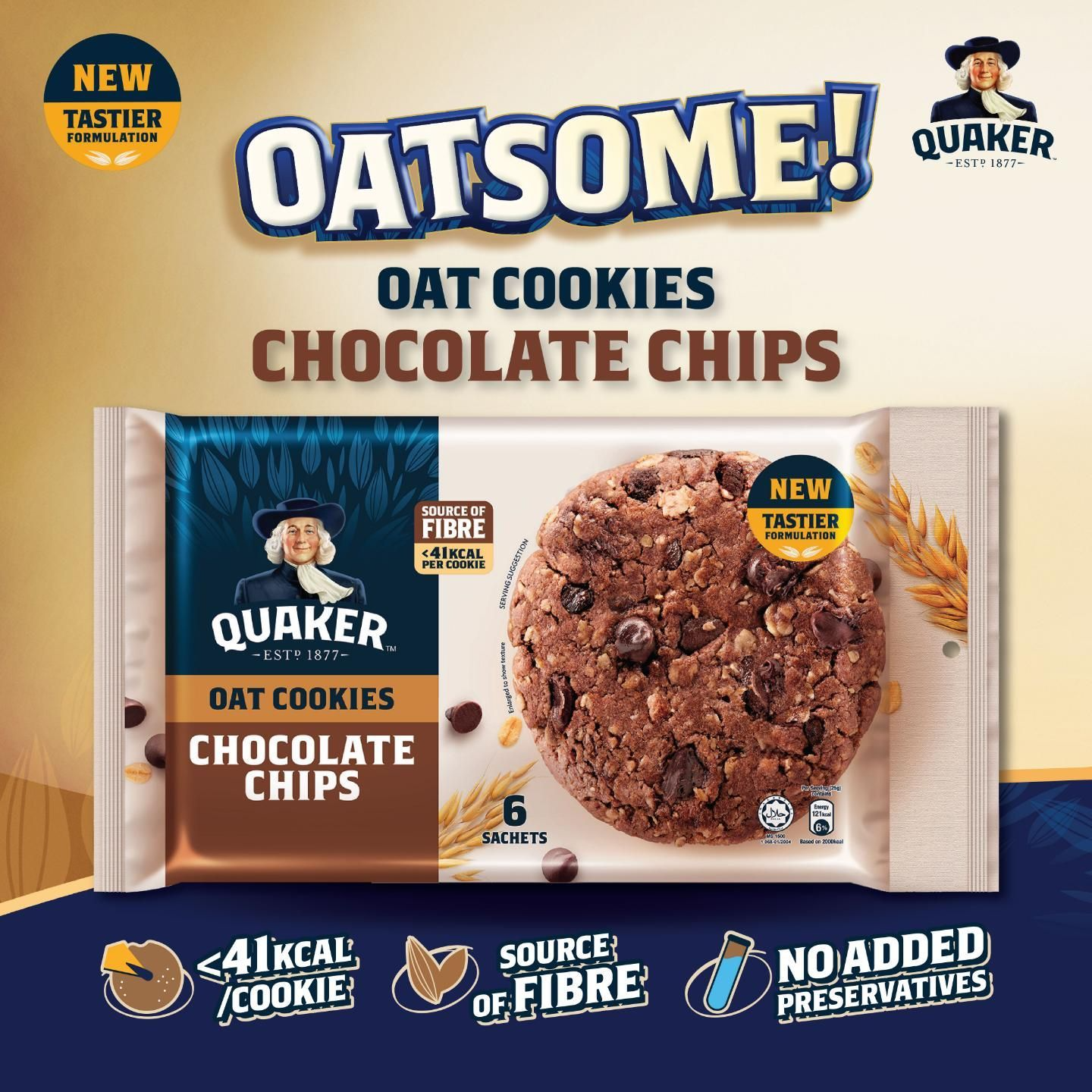 1 CASE - Quaker Oat Cookies Chocolate Chips 6s/150g x 50