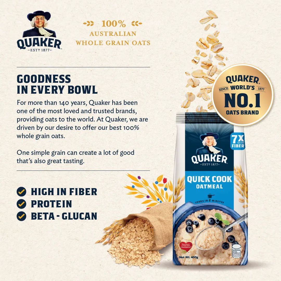 Quaker Quick Cook Oatmeal 1kg Jar